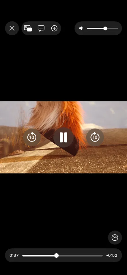 OliPlay's native video player with seek bar, skip and playback controls